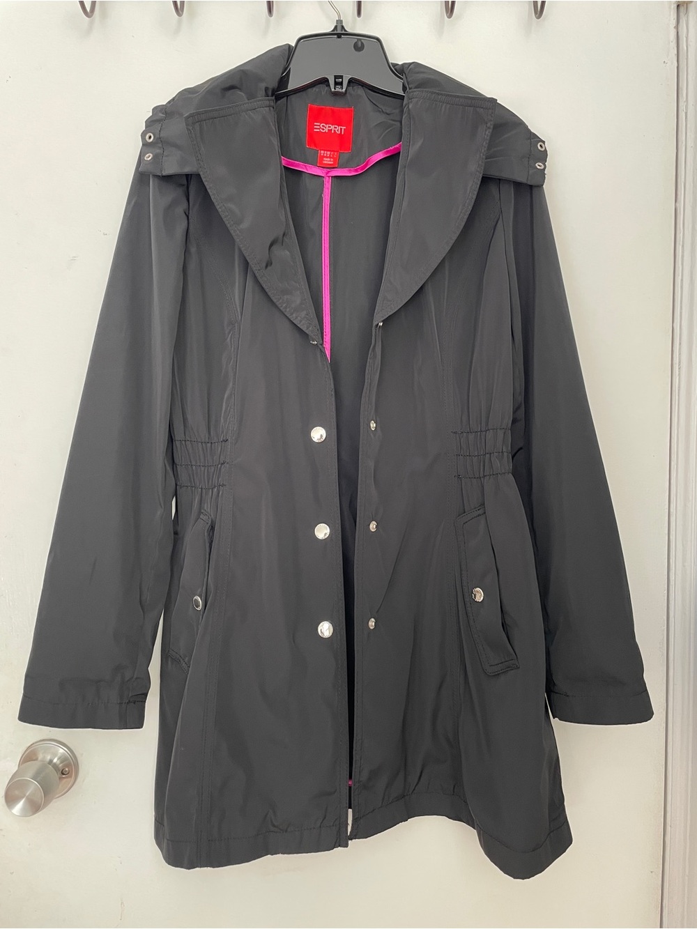 Esprit Gray Hooded Trench Coat with Pink Trim